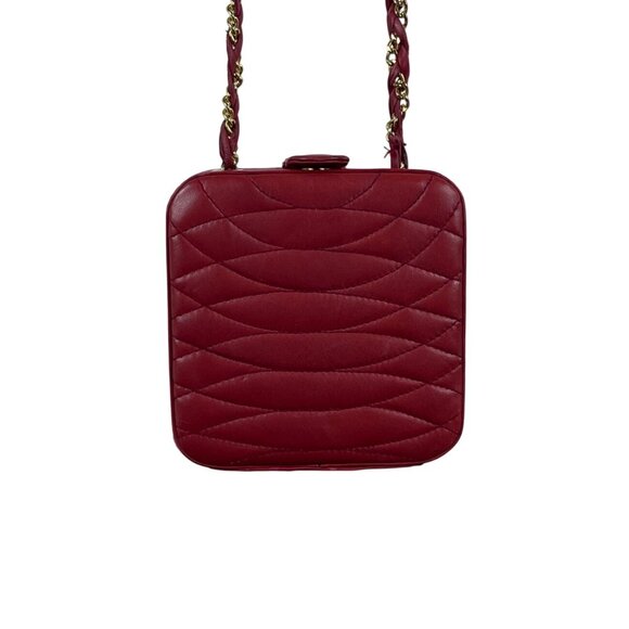 Giorgio Beverly Hills Red Quilted Leather Mini Crossbody Bag Gold Tone Details - Picture 1 of 9